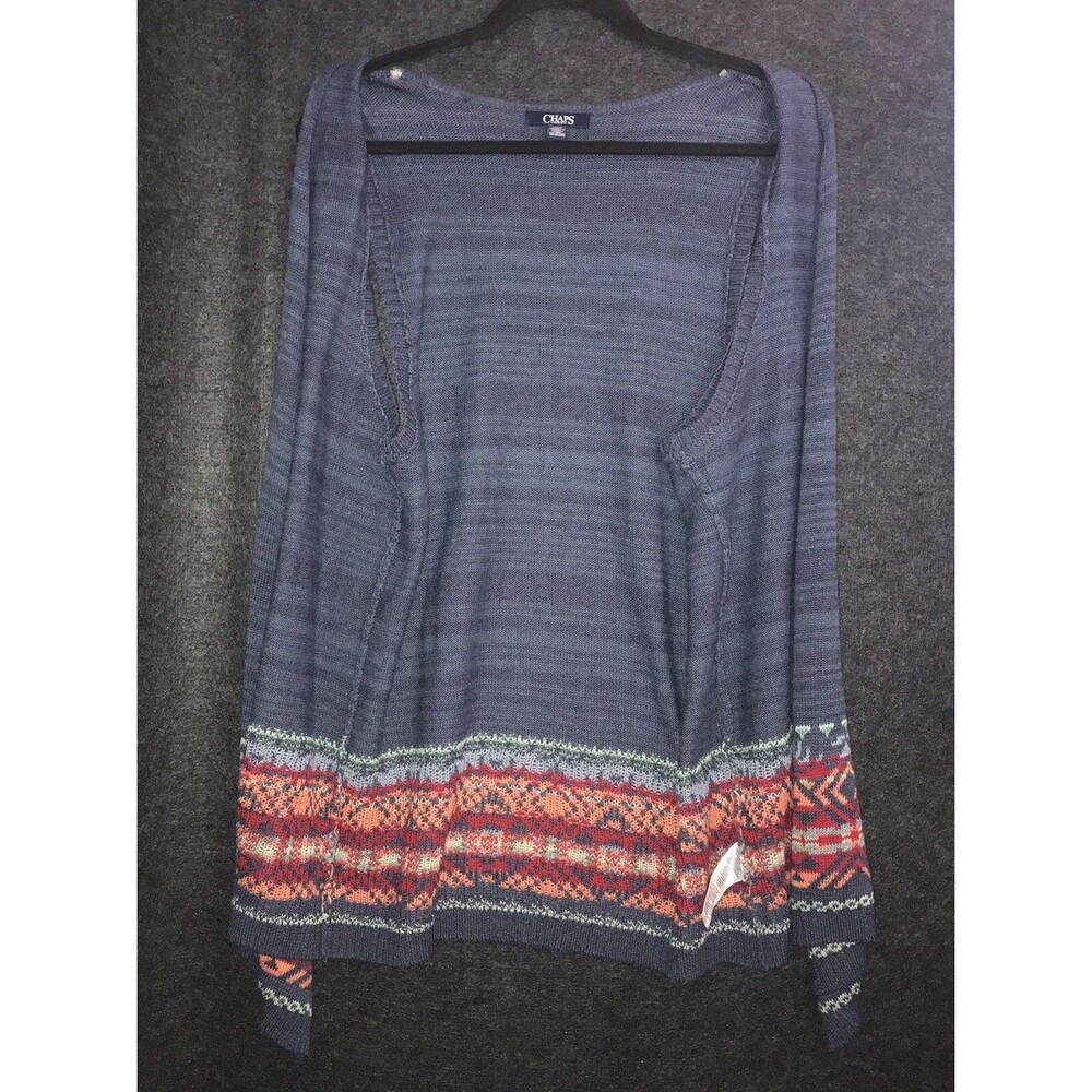 Chaps Denim Knit Vest Blue Aztec Southwestern Colorful Trim Women’s Size‎ Large - Picture 8 of 11